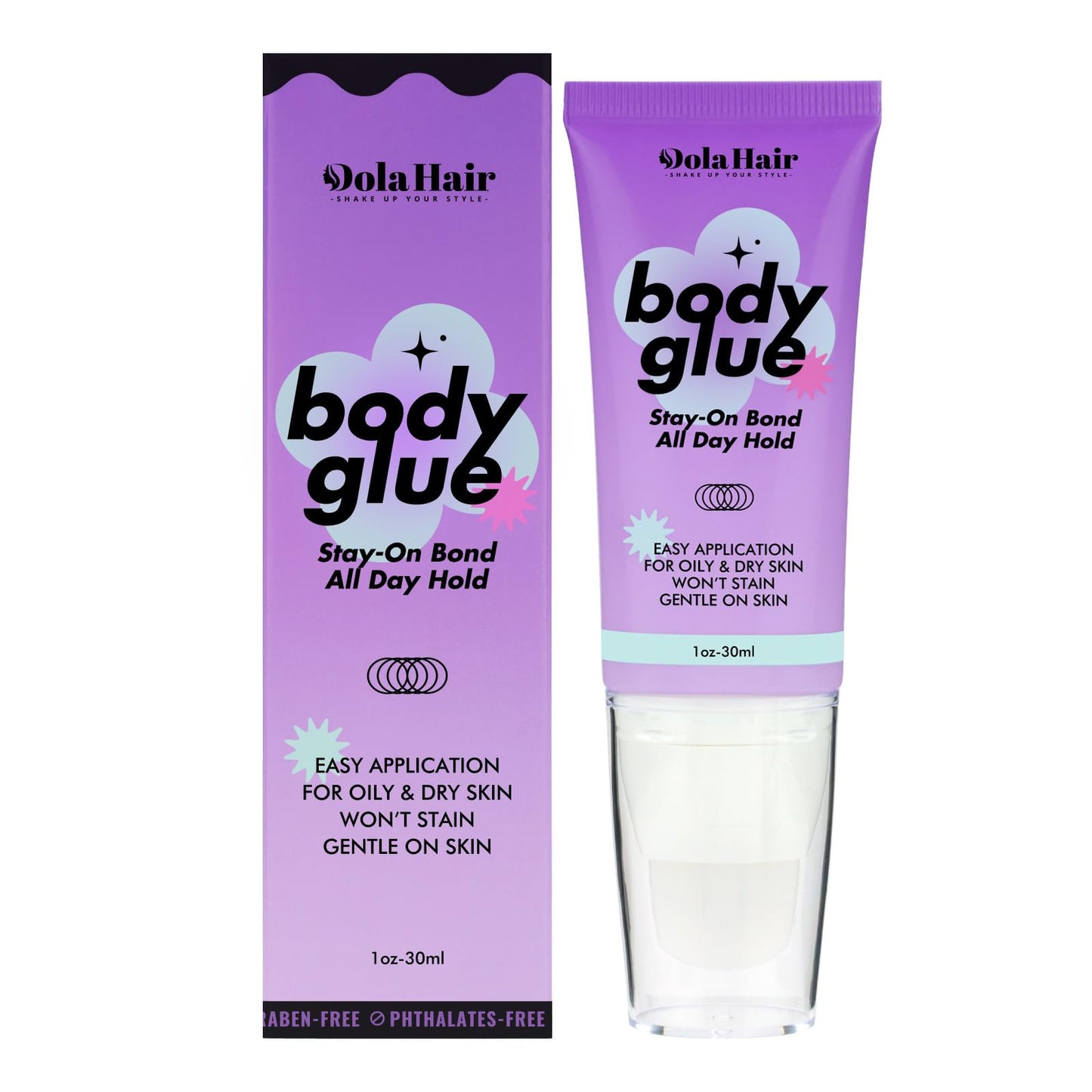 Dolahair Body Glue for Clothes & Skin Body Adhesive Sweat Resistant, Water Wash Off- Fashion Adhesive for Dancers, Socks, Stockings, Leotards, Costumes