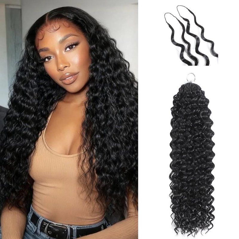 Natural Black Deep Wave Crochet Hair Extensions - 20 Inch Pre-Separated Invisible Feathers | 60g Bundles for Black Women