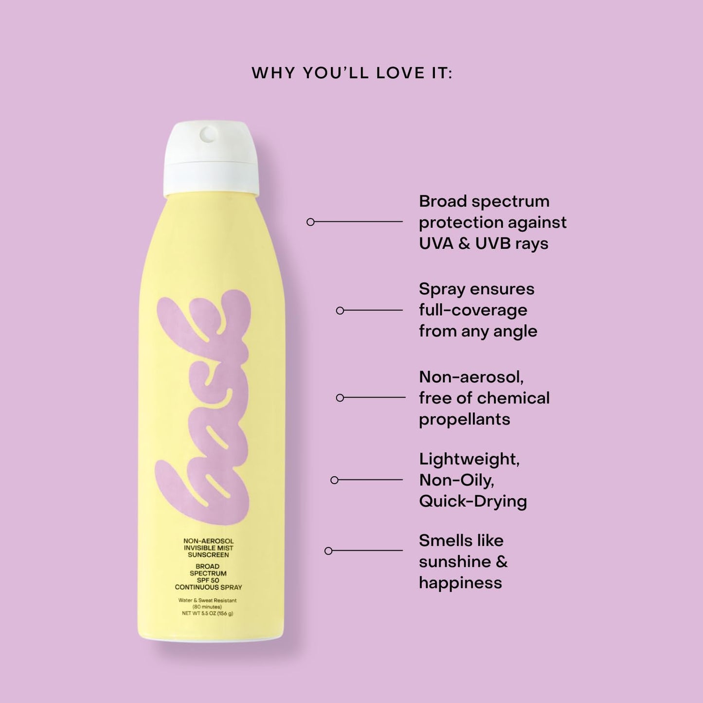 Bask SPF 50 Sunscreen Spray - Broad Spectrum UVA/UVB Protection, Moisturizing & Lightweight | 5.5 oz (Value Pack of 3)