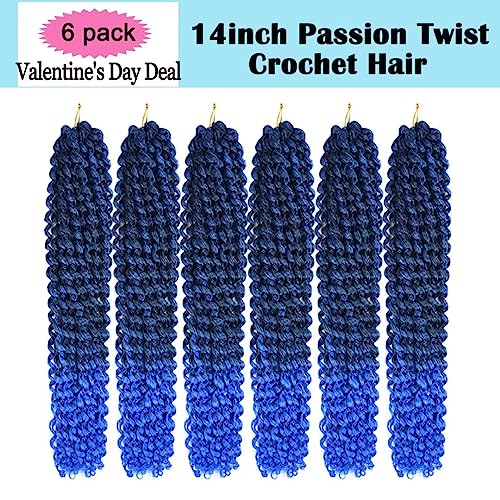 14 Inch Blue Passion Twist Crochet Hair - 6 Packs T1B/Blue#