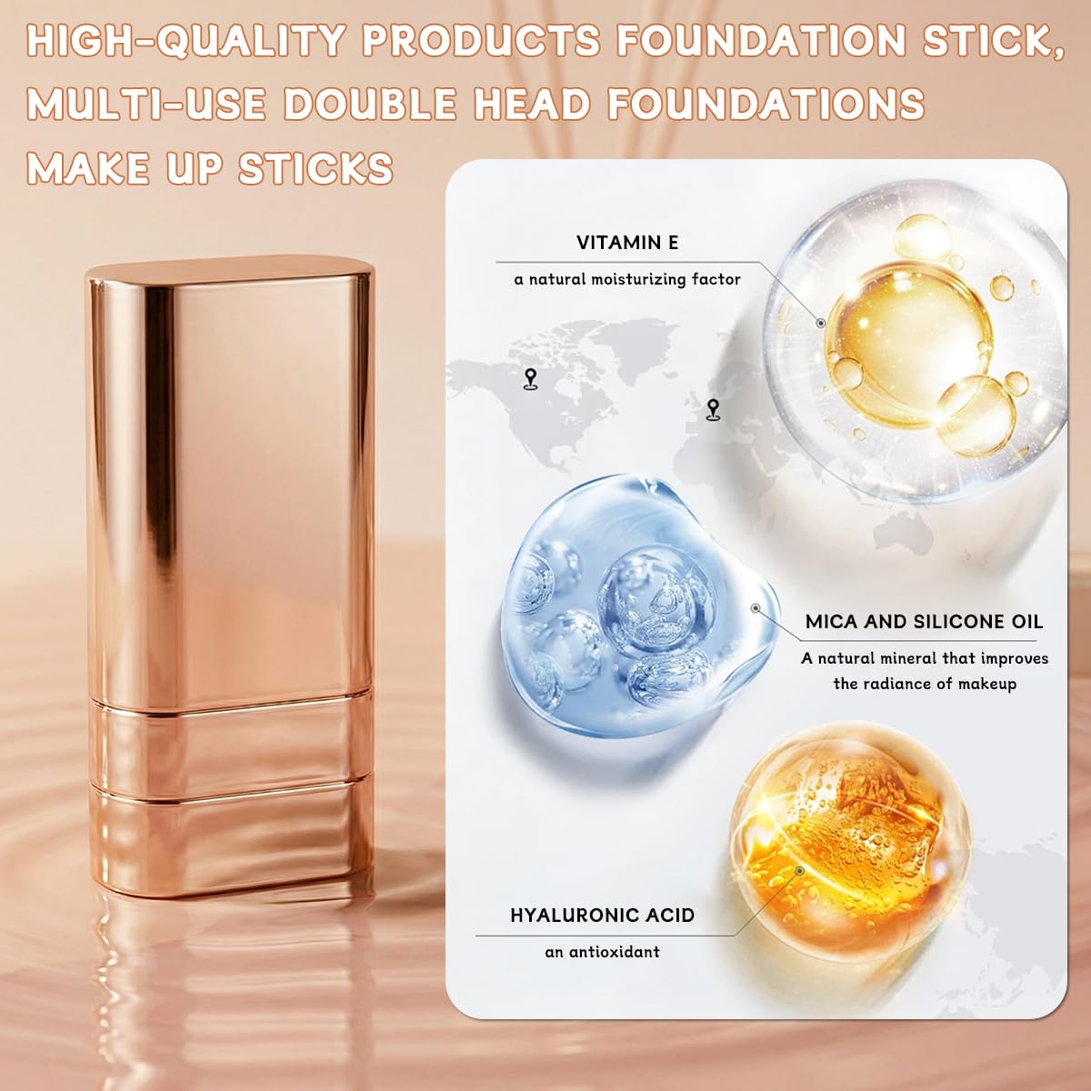 Hanae Korea Foundation Stick, Dual-Ended Concealer Foundation Stick with Brush, Luminous 3-in-1 Makeup Stick, Lightweight Full Coverage, Brightening & Long-Lasting, 2 Pack (Natural)