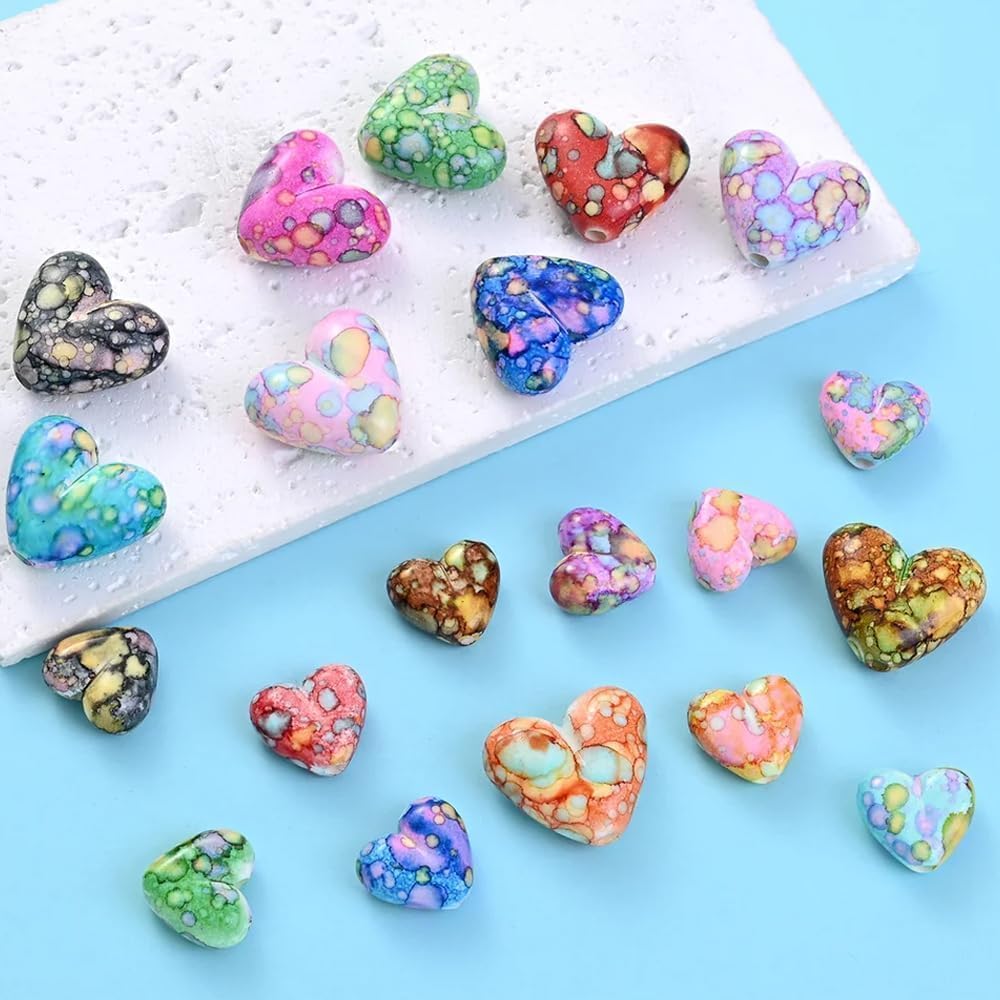 Acrylic Heart Shape Beads - 10 Pcs with 2 Holes for DIY Jewelry, Bracelets & Necklaces | Crafting Essentials