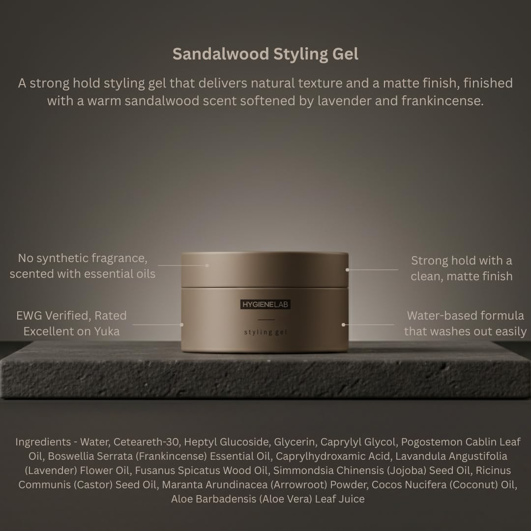 Men's Hair Gel - EWG Verified, Strong Hold, Matte Finish | Weightless Texture, Sandalwood Scent, Non-Toxic Formula