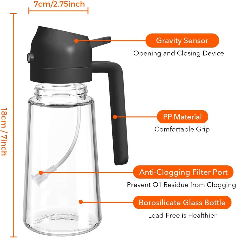 YARRAMATE 16oz Glass Olive Oil Sprayer - Premium Food Grade Spray Bottle for Cooking | Portion Control, Black