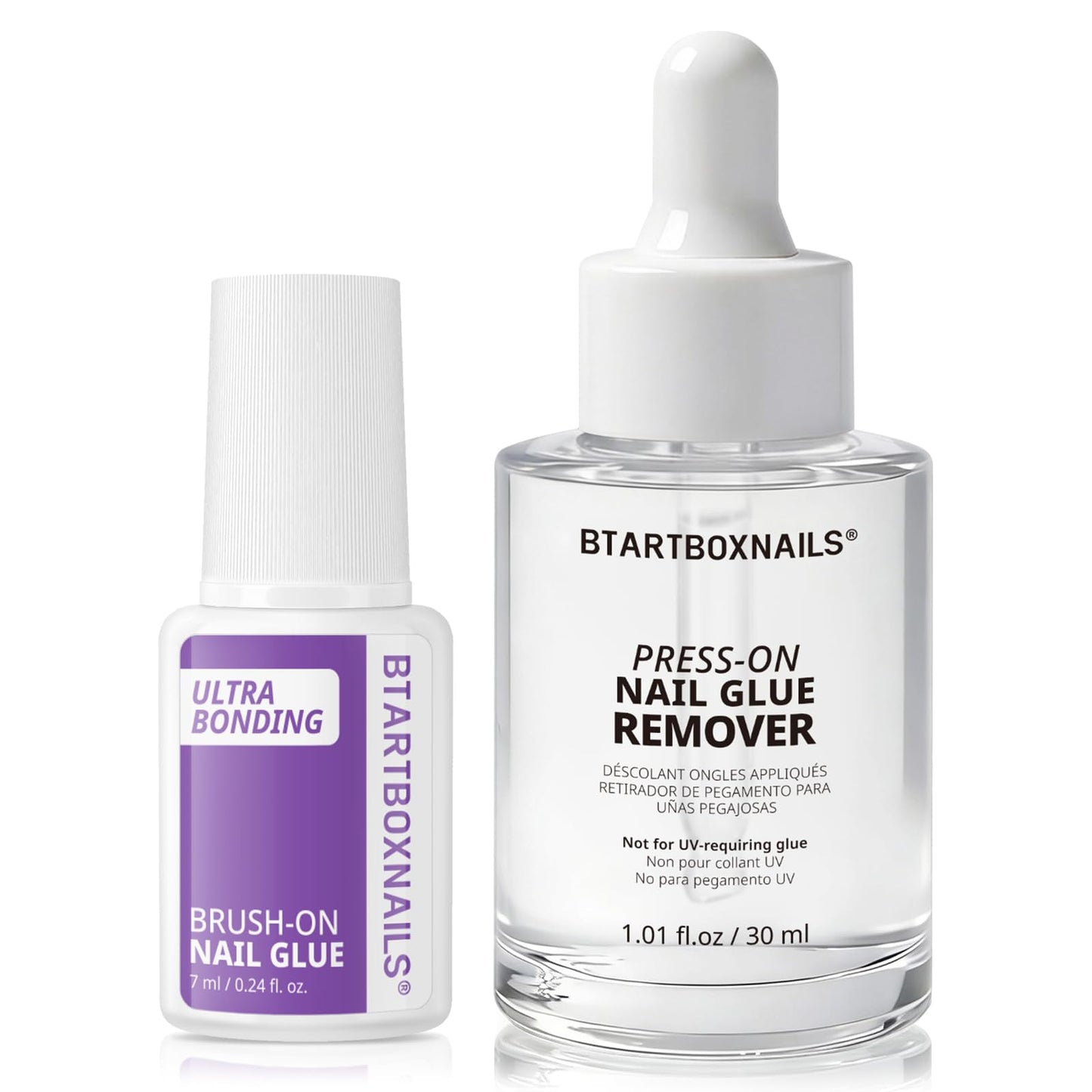 BTArtboxnails Brush On Nail Glue and Press On Nails Glue Remover Set - Acetone-Free, Odorless, Gentle & Non-Irritating Quick Apply & Remover for Fake Nails