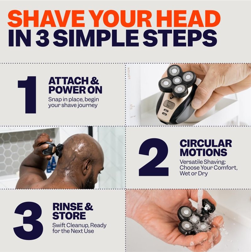 Freebird Electric Head & Body Hair Shaver - Mens Cordless Waterproof Razor with Rotary Blades (FlexSeries, Shaver Kit + Travel Case + Extra Blade)