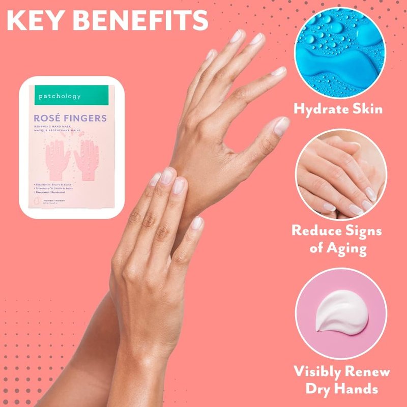 Patchology Hand Mask - Strawberry-Scented Moisturizing Gloves with Shea Butter for Dry Hands | 1 Pair