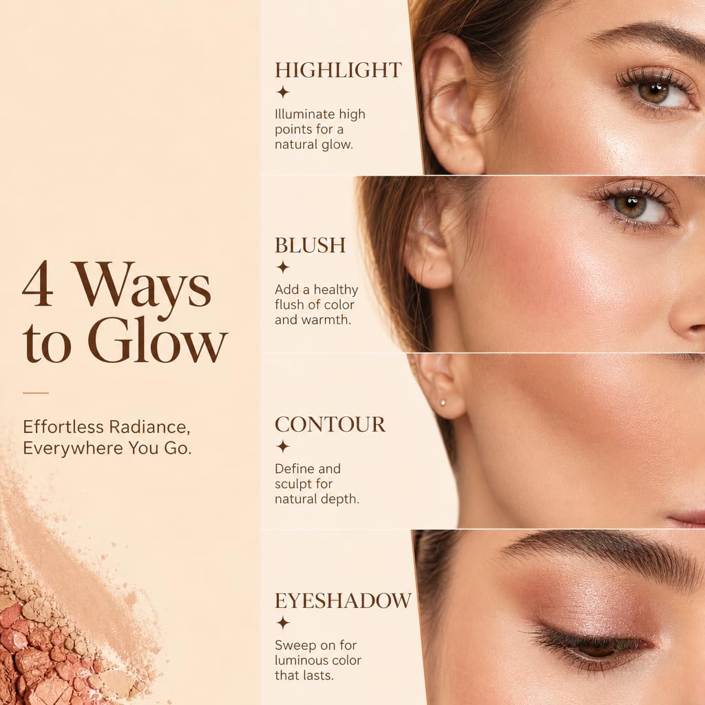Baked Makeup Palette - All-in-One Eyeshadow, Blush & Highlighter | 6 Neutral Warm Tones, Travel-Friendly Compact