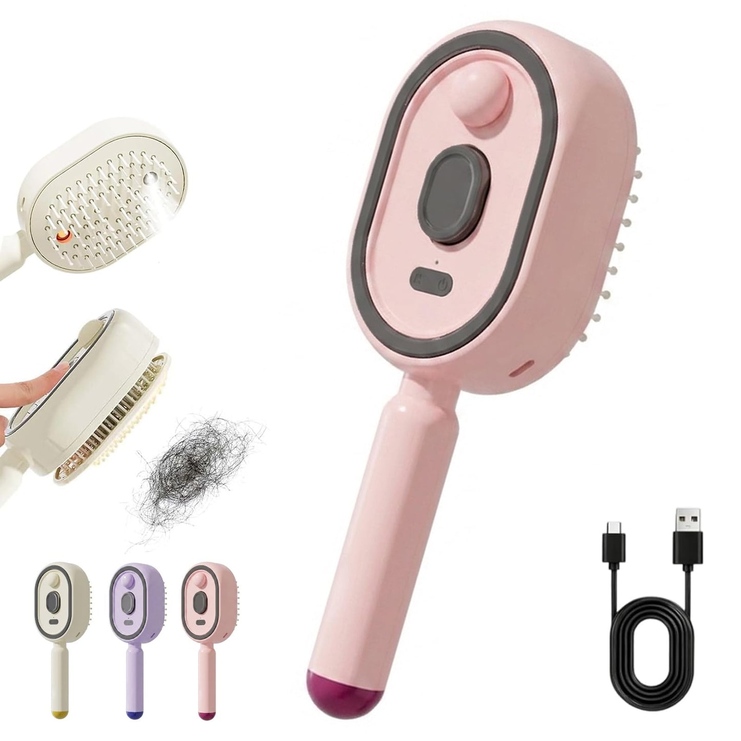 Sakerplus Electric Spray Air Cushion Massage Comb, 138g Hair Brush With Water Spray, Portable Liquid Spraying Hair Brush For Dry Hair Frizz Touch Ups Scalp Massage Daily Styling (Pink)
