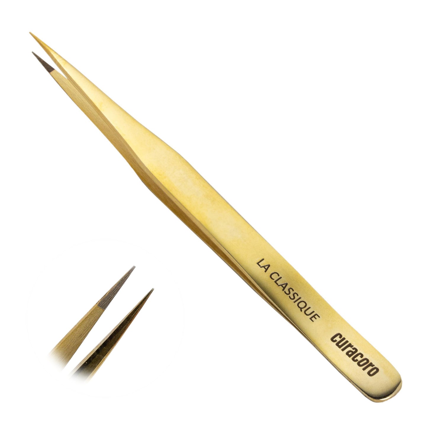 Curacoro Lash Tweezer - Professional & Precision Fiber Tip Grip Lash Tweezers for Eyelash Extensions, Multi Shapes & Purposes Tweezers for Volume, Isolation & Classic Lashes (Gold, La Classique)