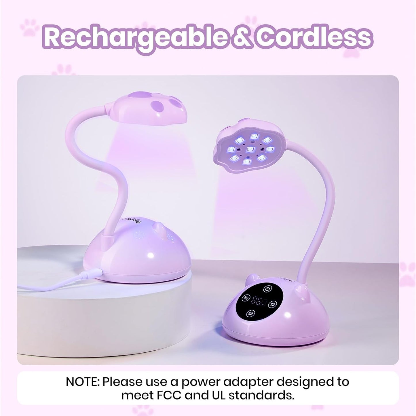 Beetles Gooseneck UV Nail Lamp - Mini LED Nail Light with 3 Timers & Smart Sensor | Cordless GrapePurr Design