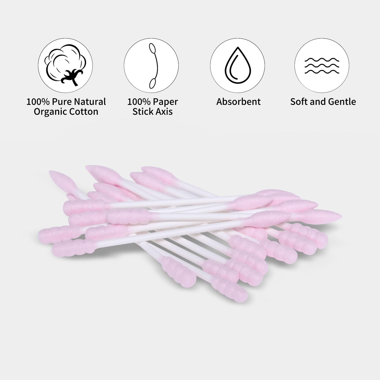 HOMEFOX Pink Cotton Swabs Spiral Pointed - 200 Count Organic Cotton Buds Double Side Tightly Wrapped Precision Cotton Tips Paper Stick Soft Gentle Lint-Free Cruelty-Free, Spiral & Pointy (Pink)
