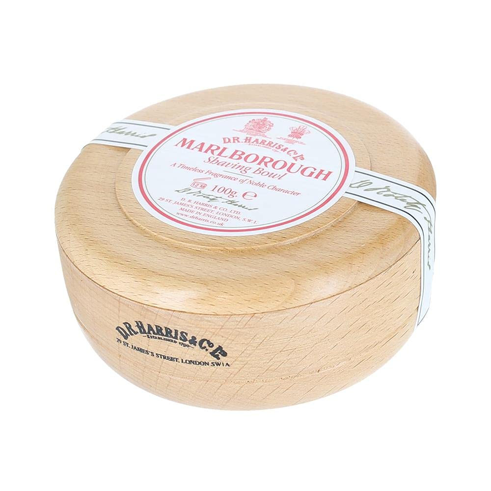 D.R. Harris Marlborough Shaving Soap in Beech Wood Shaving Bowl - 100g | Solid White Triple-Milled Shaving Soap | Shaving Soap for Men, Shave Soap for Men, Shaving Bowls for Men