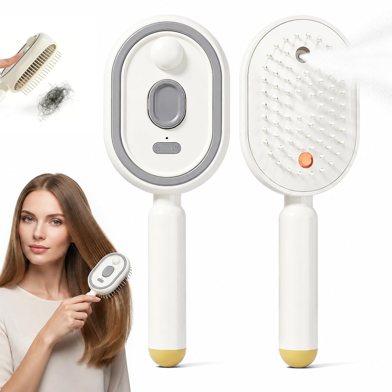 Electric Steam Brush for Hair, 2026 New Rechargeable Hair Straightener Brush with Detangling Comb, Water Spray Hair Brush for Both Long & Short Hairs (White)