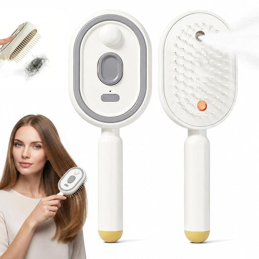 Electric Steam Brush for Hair, 2026 New Rechargeable Hair Straightener Brush with Detangling Comb, Water Spray Hair Brush for Both Long & Short Hairs (White)