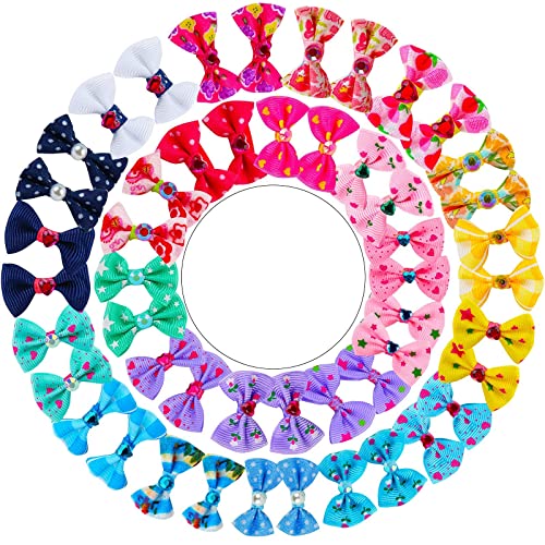50 Pcs Girls Elastic Hair Ties with Cute Bows - Soft Colorful Hair Bands