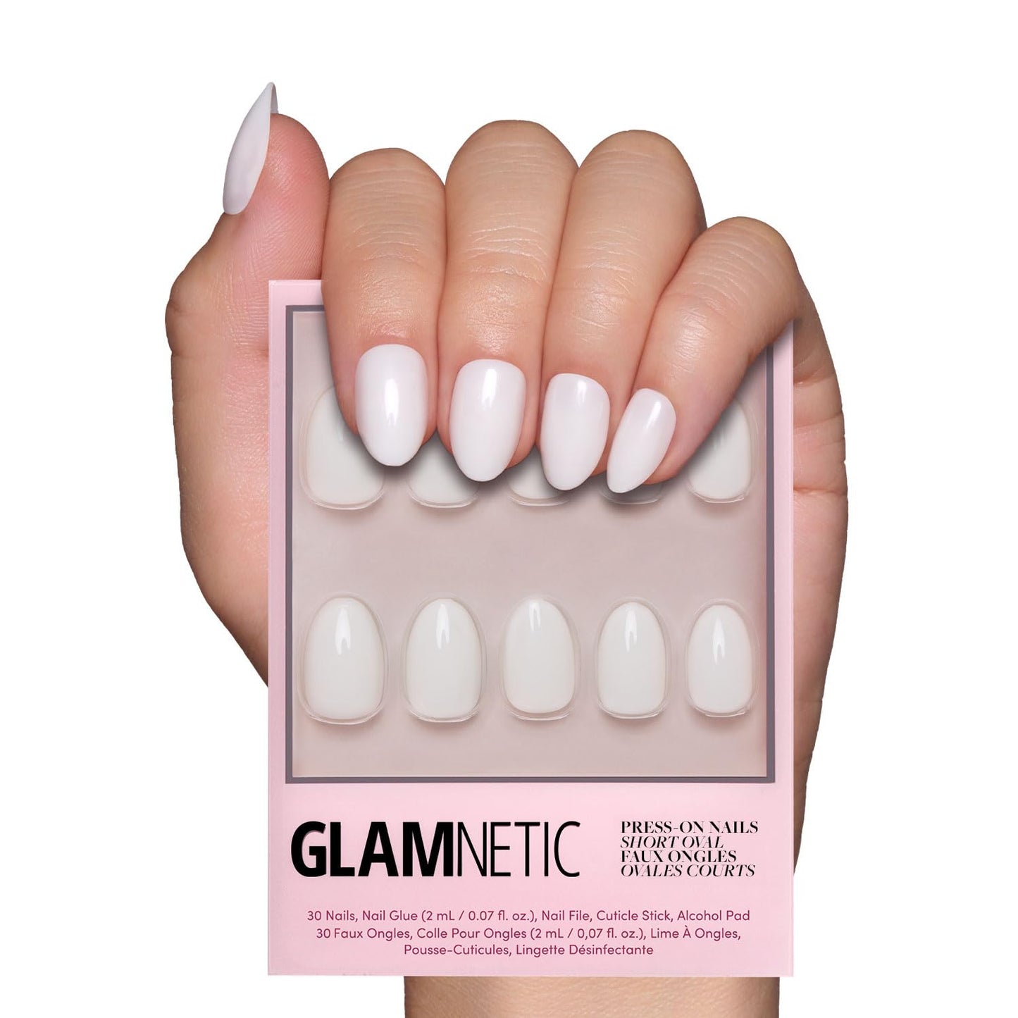 Press On Nails - Caviar | Semi-Transparent Short Almond Shape, Salon Quality | 30 Nail Kit with Glue, 15 Sizes Available