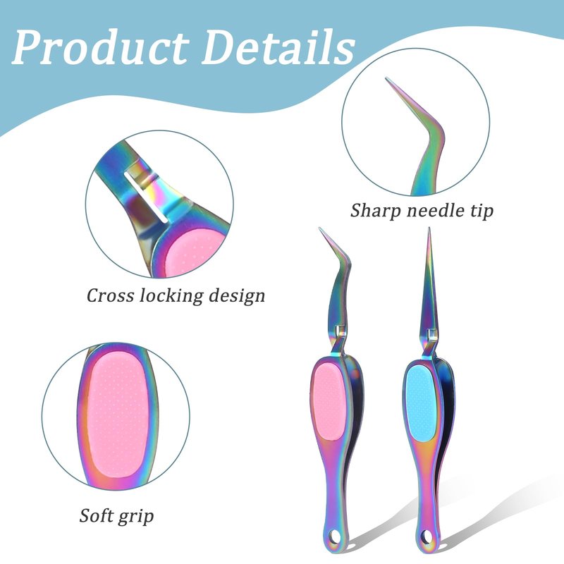 Salbsever 2 Pcs Craft Tweezers - Precision Reverse Tweezers with Soft Grip, Crossing Lock, Fine Point and Curved/Straight Tips