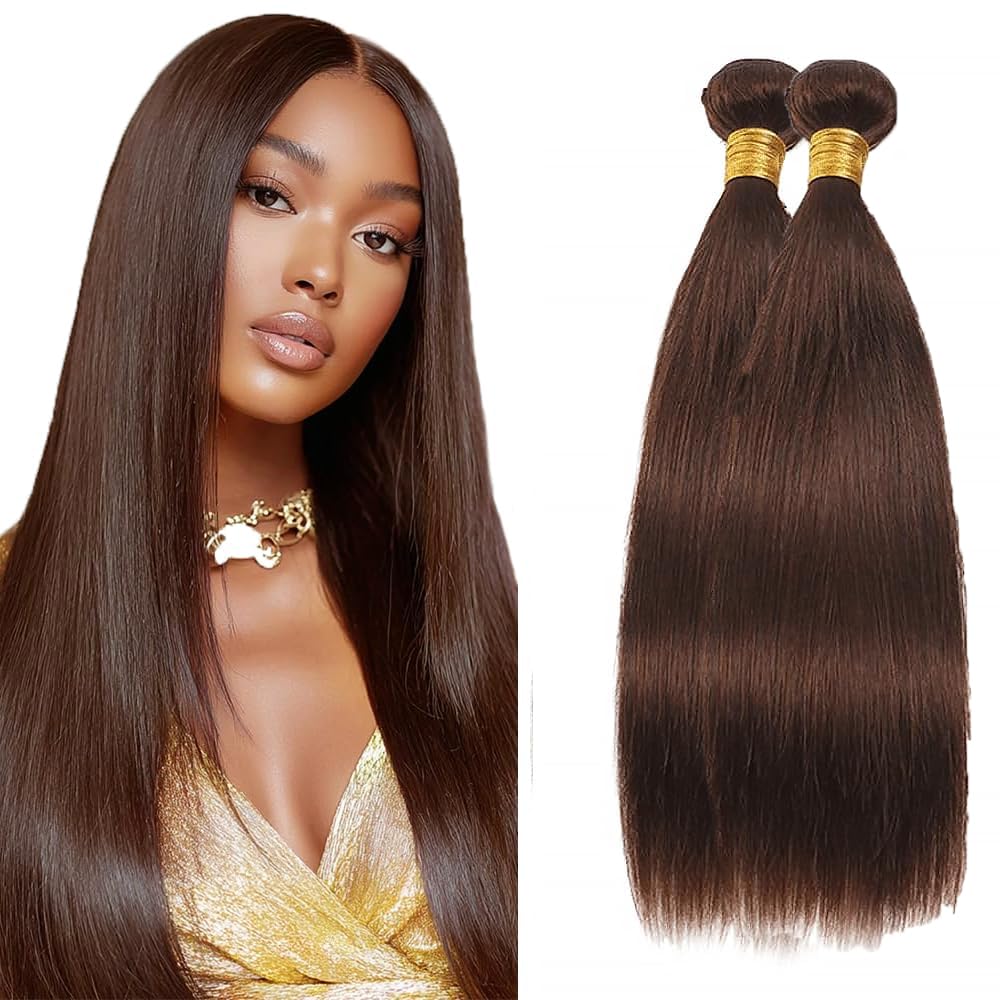 Brown Bundles Human Hair Color 4 Straight Bundle Mixed Length 2 Bundles Brazilian Virgin Hair 14 14 Inch Dark Brown Straight Bundle Soft Hair Extensions 200g
