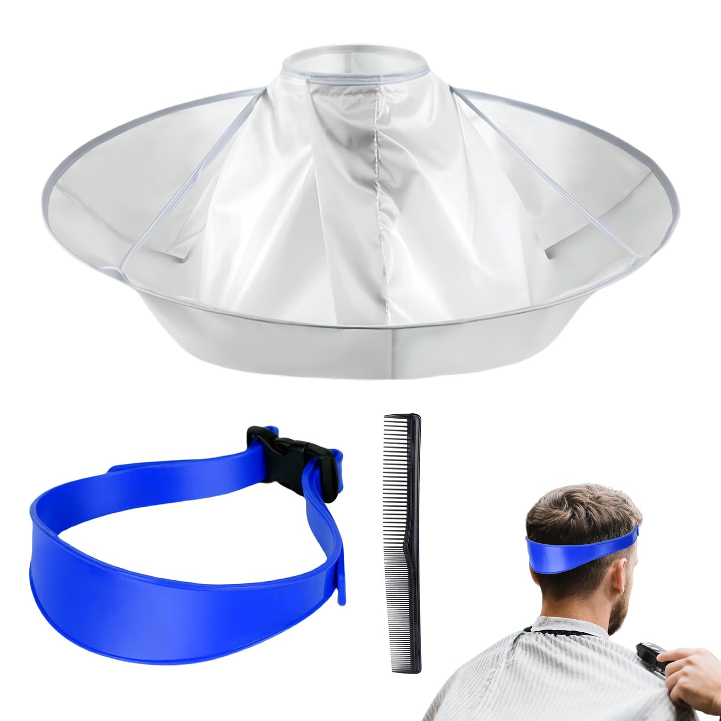 Qiuruoo Self Haircut Cape Kit for Men，Fade Guide for Men Haircut，Hair Cutting Kit Includes Hair Cutting Cape, Adjustable Hair Trimming Guide, Comb，for Adults and Kids, Salon and Home Use(Blue)