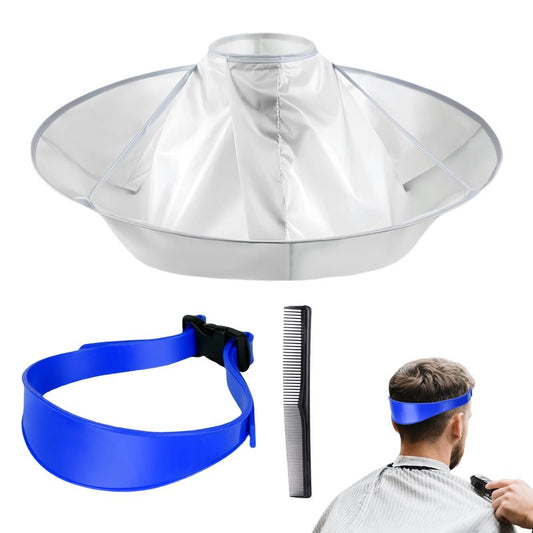 Qiuruoo Self Haircut Cape Kit for Men，Fade Guide for Men Haircut，Hair Cutting Kit Includes Hair Cutting Cape, Adjustable Hair Trimming Guide, Comb，for Adults and Kids, Salon and Home Use(Blue)