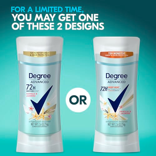 Degree Advanced Protection Antiperspirant Deodorant, Vanilla & Jasmine, 2.6 oz (Pack of 2)