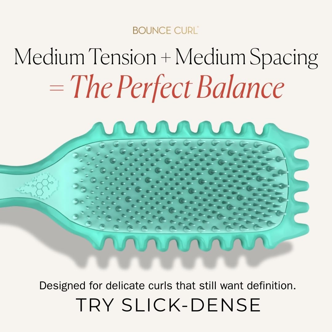 Bounce Curl Slick-Dense Define EdgeLift Brush – Medium-Density Curl Defining & Detangling Brush with Soft-Flex Tips for Color-Treated, Lightly Damaged Hair – Wavy, Curly, Coily, Fine to Coarse - Teal