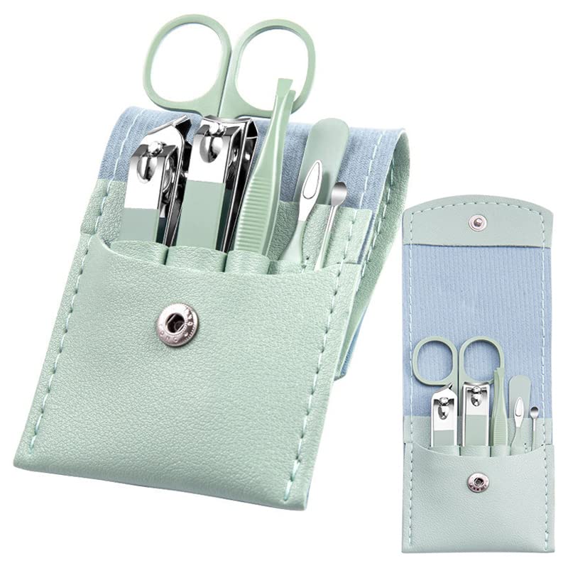 7-Piece Professional Manicure Set with Green Leather Bag