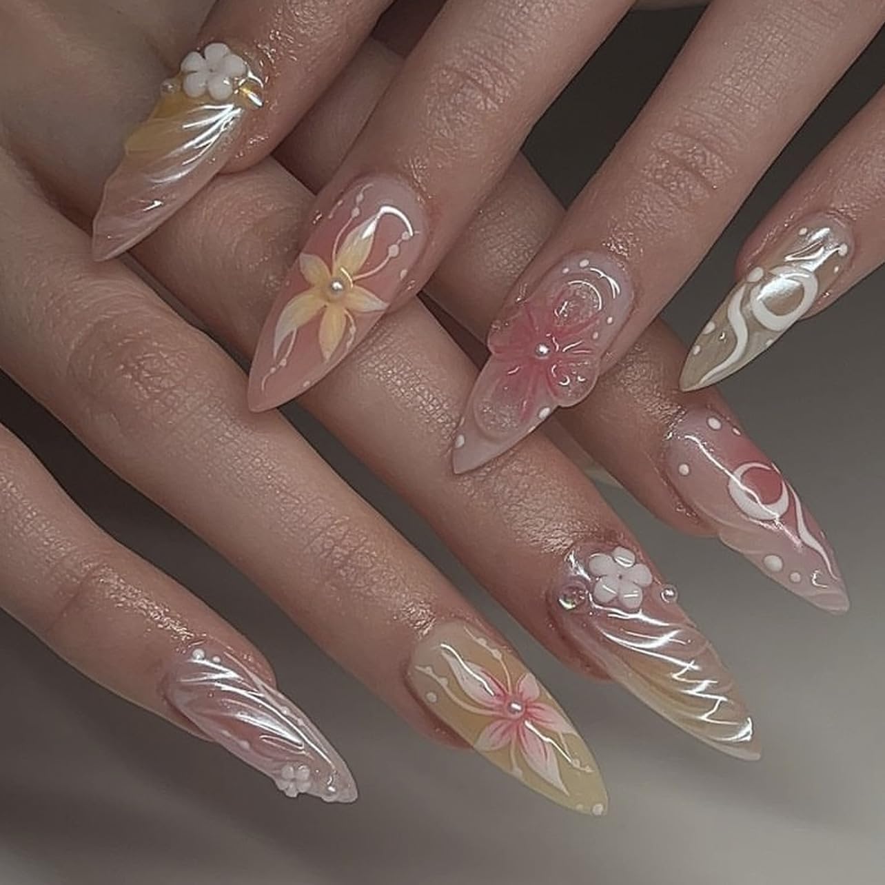 Nude Cat Eye Press-On Nails - Short Almond Shape with Gold French Tips | Reusable Soft Gel Set for Women