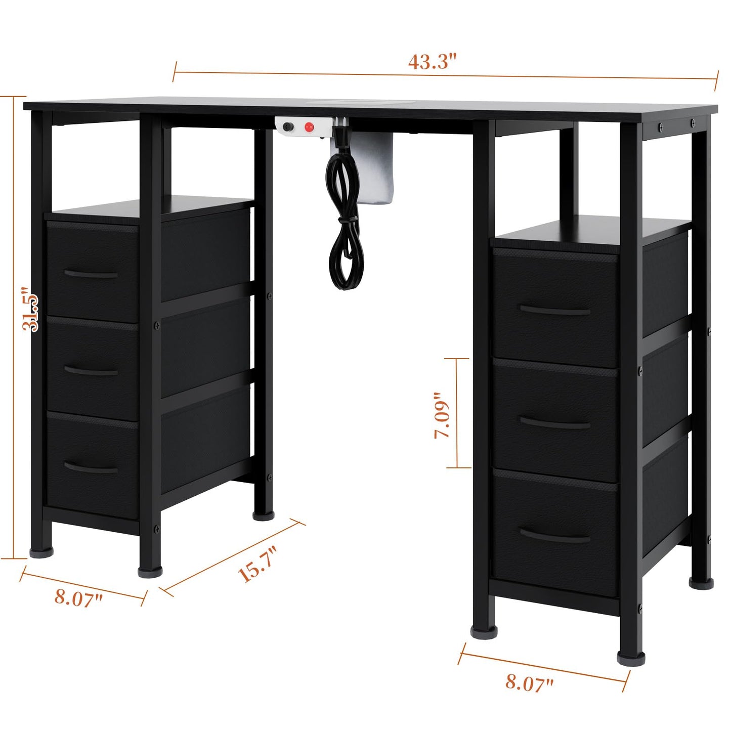 WODRAWER Manicure Table Nail Desk for Nail Tech, Nail Beauty Table w/Electric Dust Collector & 6 Storage Drawers & Open Shelves for Home, Workshop, Makeup Beauty Salon Workstation