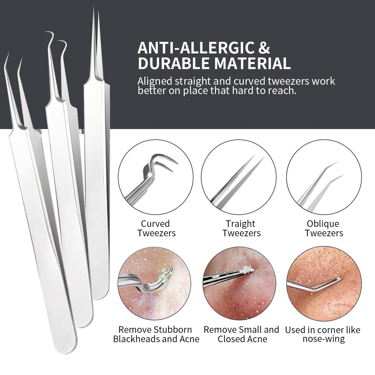 Blackhead Remover Tool Kit - 9 Piece Professional Stainless Steel Comedone Extractor Set