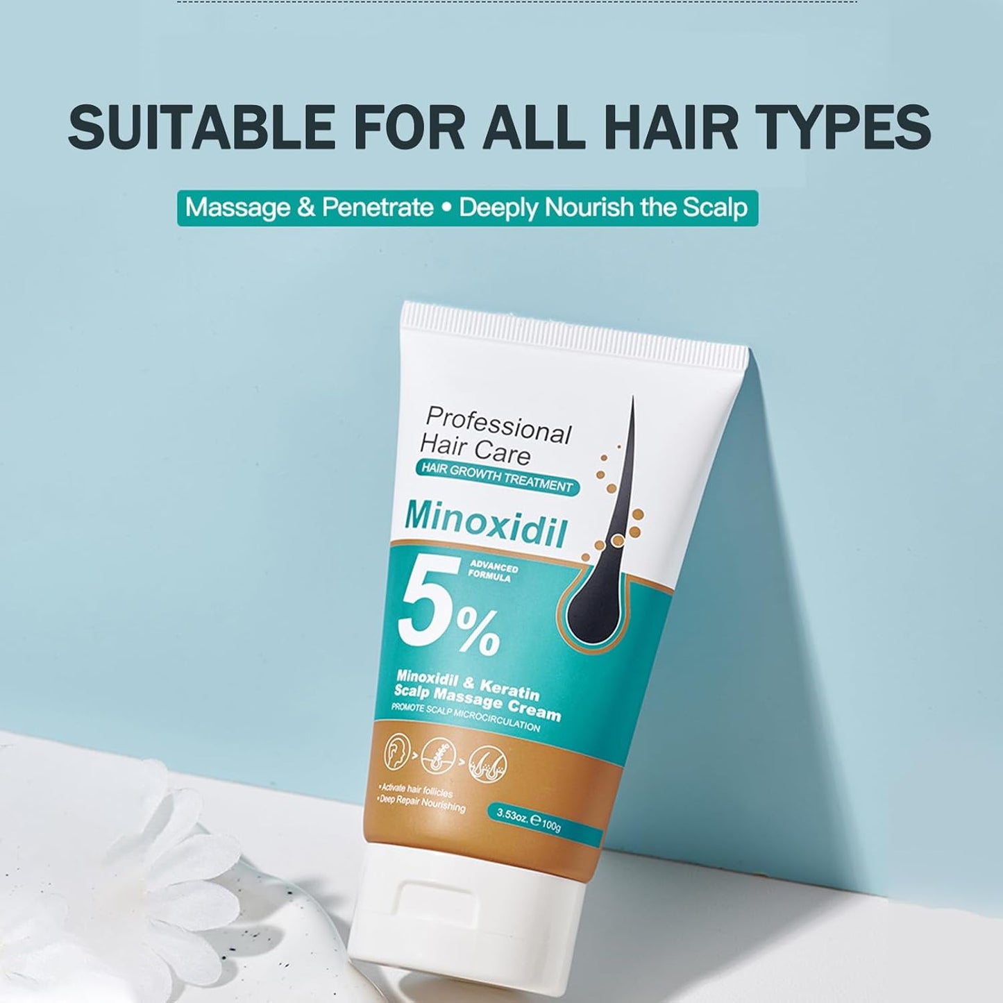 Minoxidil Scalp Massage Cream - Extra Strength Hair Growth Moisturizer with Keratin & Ginger | Unisex Hair Regrowth Treatment