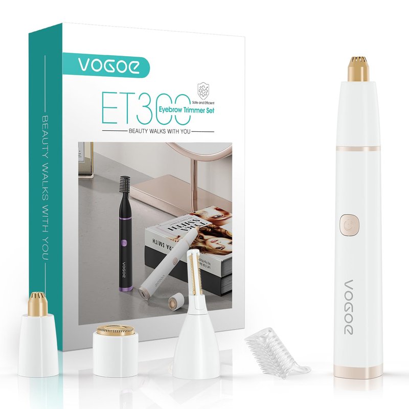 VOGOE Eyebrow Trimmer for Women, 3-in-1 Electric Eyebrow Razor & Facial Hair Remover, Painless Rechargeable & Portable for Brows, Peach Fuzz, Lips and Chin (White)