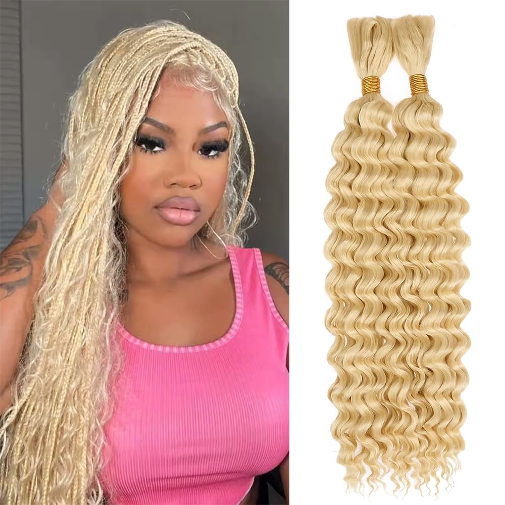 Blonde Boho Human Hair Deep Wave Bulk 20 20 Inch 613 Blonde Human Braiding Hair Deep Curly 613 Boho Human Hair for Braiding Extensions