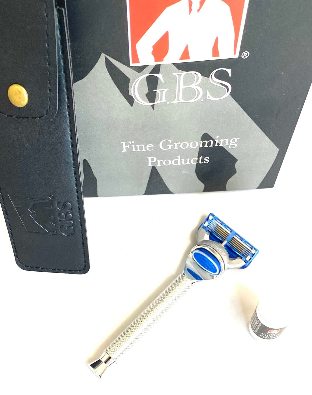 G.B.S 5 Blades Compatible Razor with Chrome Handle, Case and Styptic Powder