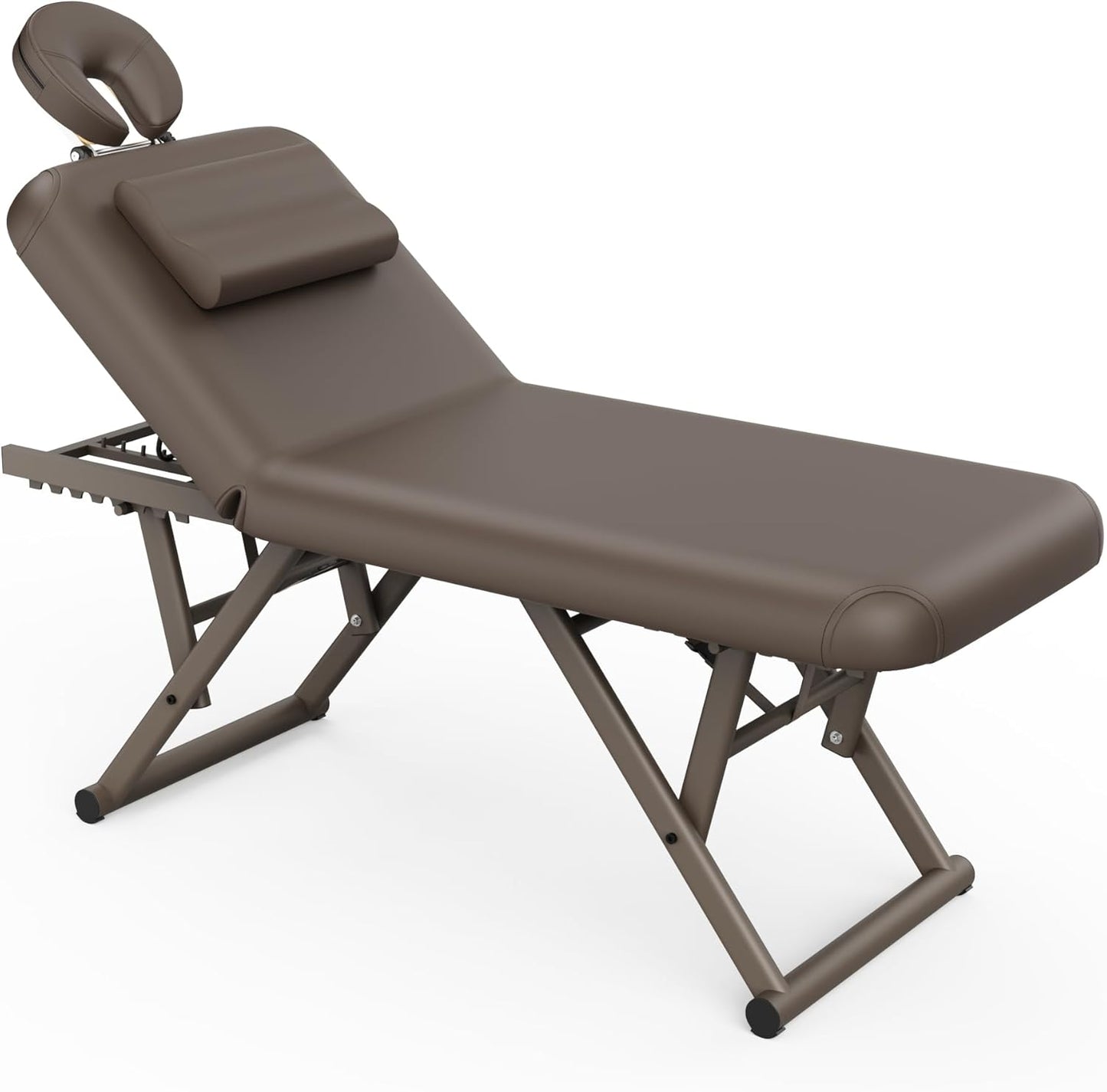 Adjustable Massage Table - Manual Height & Backrest Control, Face Pillow & Headrest | Brown Spa Treatment Bed