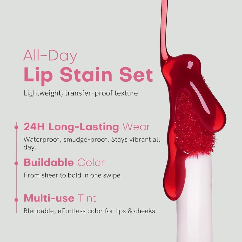 Lip Tint Stain Set - 2 PCS Korean Waterproof Liquid Blush & Lip Stain | Lightweight, Non-Sticky, Matte Finish