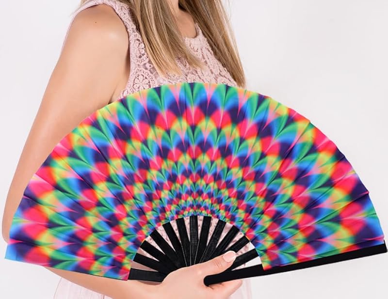 2 PCS Large Bamboo Folding Hand Fan - Colorful Rave Accessory