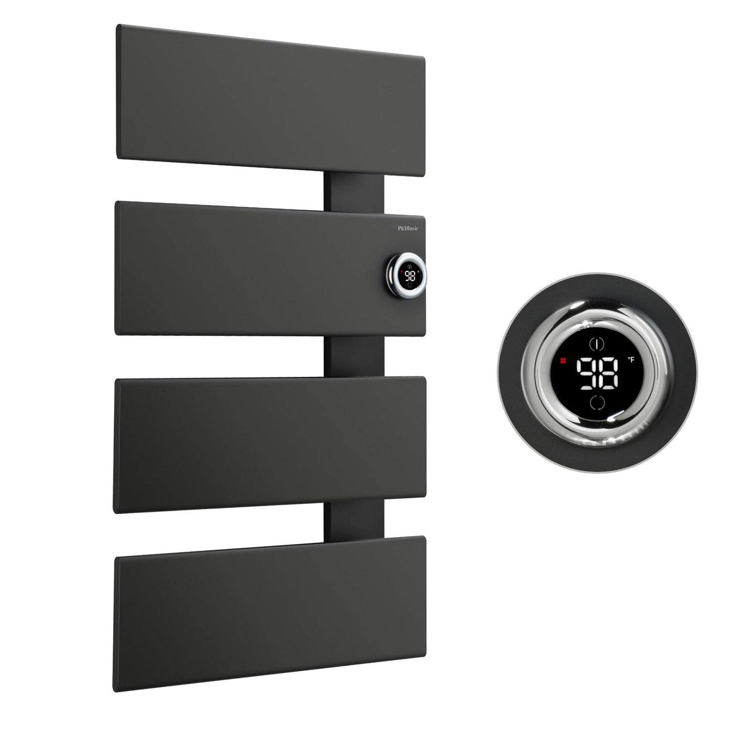 P&Dlusir X Series Heated Towel Rack, 4 Panel, Black, Right-Wiring