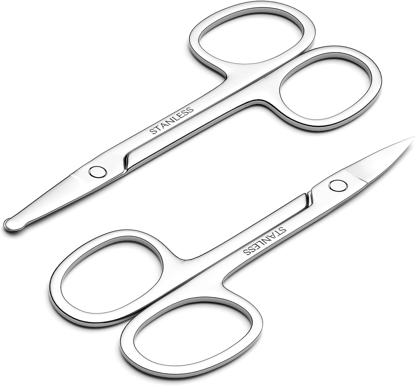 Facial Hair Trimming Scissors Set - Curved & Rounded Safety Tip | 2-Piece for Eyebrows, Nose, Beard, & More