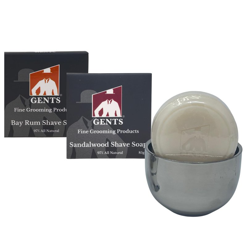 G.B.S GENTS Shaving Soap Set – Sandalwood & Bay Rum Natural Shave Soaps with Stainless Steel Lather Bowl – Rich Creamy Lather, Shea-Infused, Long-Lasting Men’s Wet Shave Essentials