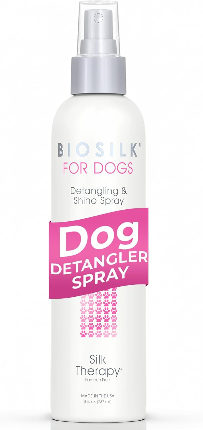 BioSilk for Dogs Detangling & Shine Spray - pH Balanced Leave-In Mist with Silk & Vitamins | 8 Fl Oz