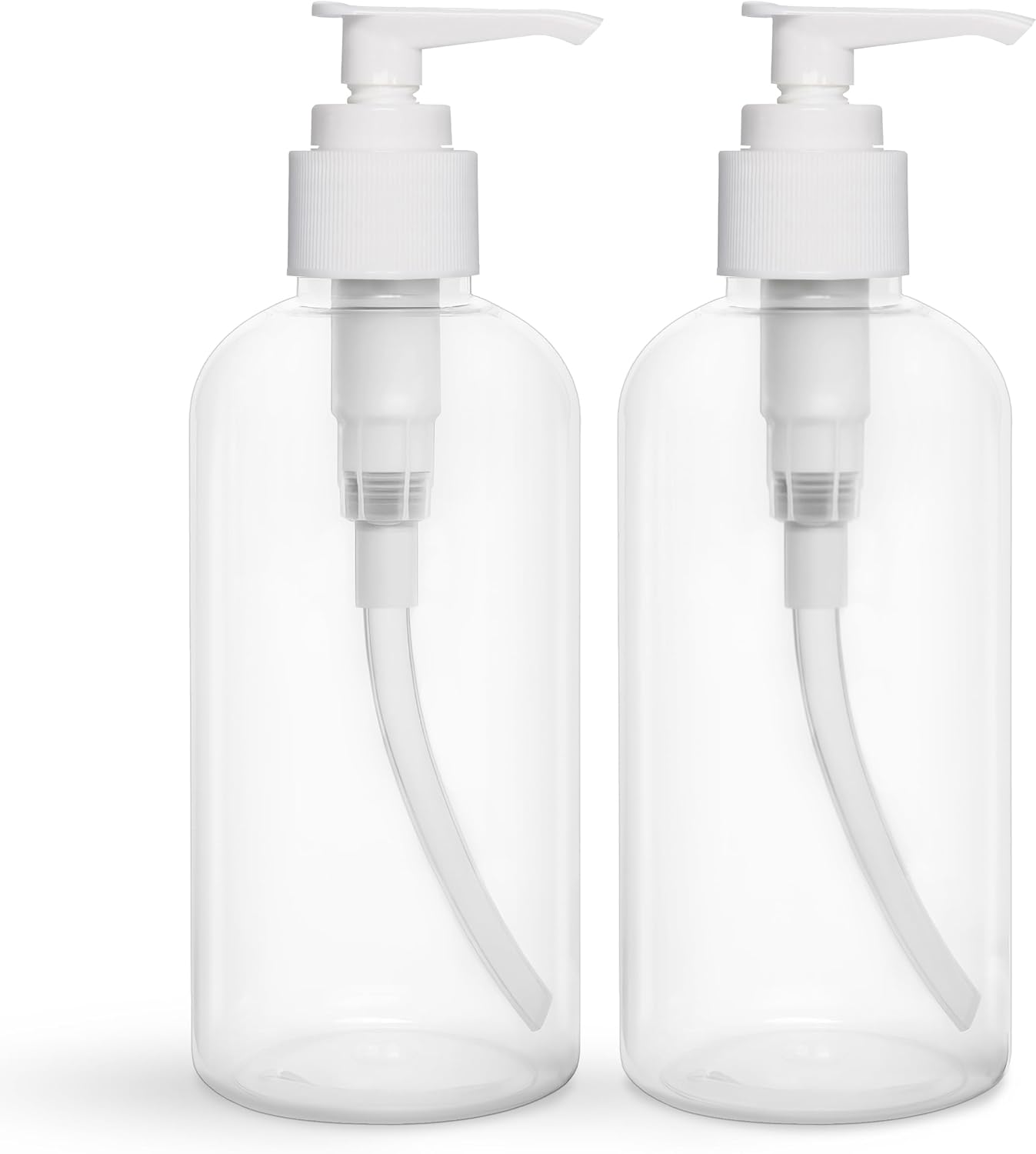 Plastic Pump Dispenser Bottles - 8 OZ BPA-Free Refillable Containers for Body Wash, Moisturizer, Face Cream | Clear/White - 2 Pack