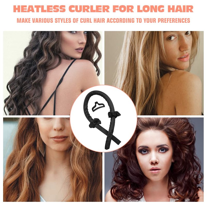 Heatless Curling Rod Headband - No Heat Silk Ribbon Hair Roller for Soft Waves | Overnight DIY Styling Tool (Black)