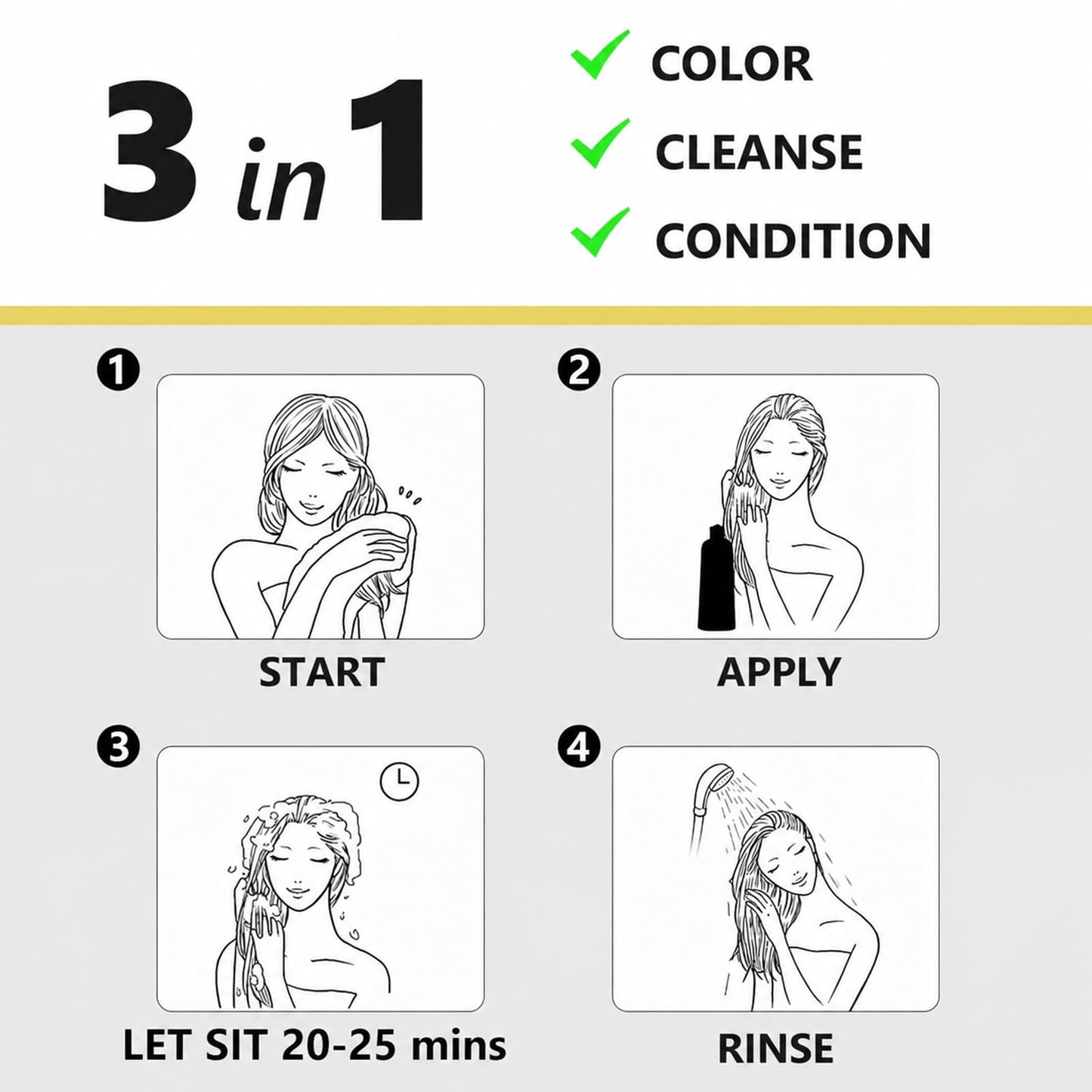 KAISASA Black Hair Dye Shampoo 3 in 1 for Gray Hair, Hair Color Shampoo for Women Men Grey Hair Coverage 500ml (Black)
