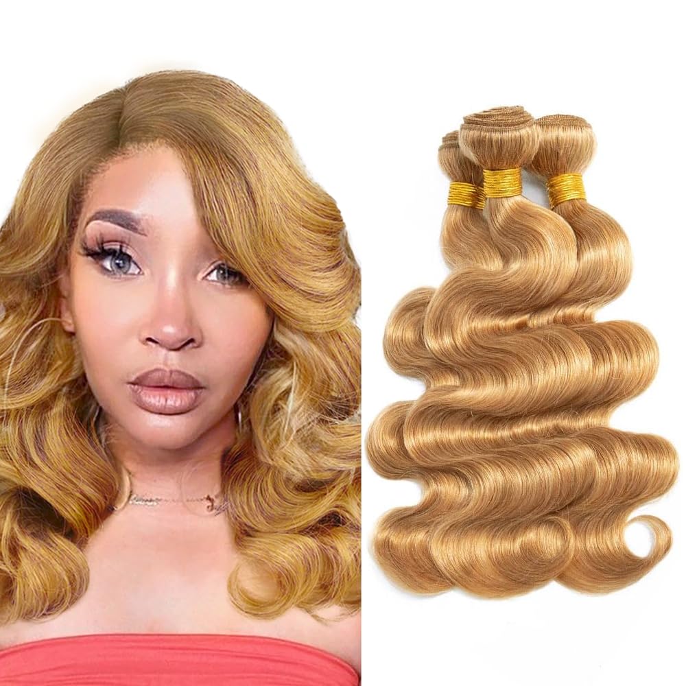 Blonde Bundles Human Hair Honey Blonde Body Wave Bundles 12 12 12 inch #27 Body Wave Bundle Double Weft 300g