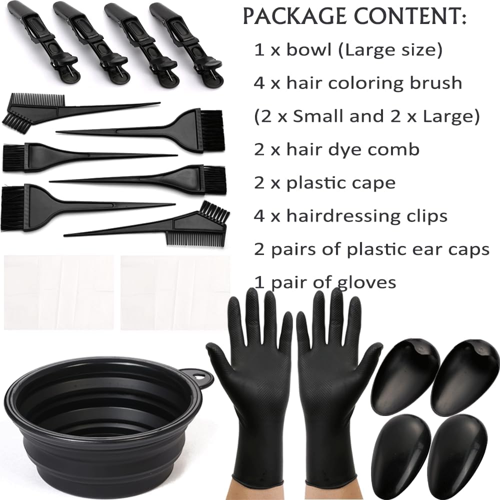 Professional Salon Hair Coloring Dyeing Kit - 19 Pcs with Brush, Bowl & Clips | Complete Hair Dye Tools