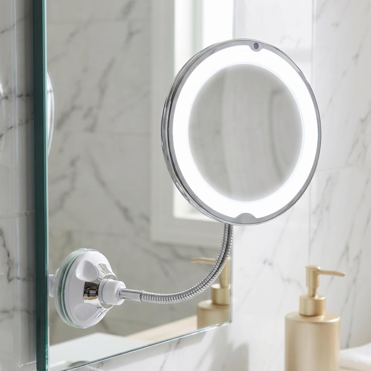 DIYEAH Rotating 10x Magnifying Vanity Mirror with LED Light and Suction Cup, 360-degree Adjustable Makeup Mirror for Bathroom and Travel