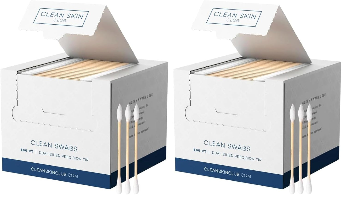 Clean Skin Club Clean Swabs - Biodegradable Organic Cotton & Bamboo | 500 Count for Makeup & Nail Polish Touch-ups