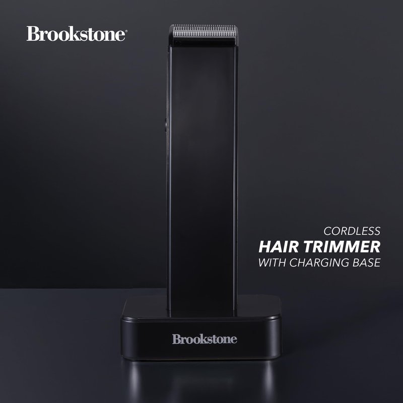 Brookstone - Cordless Hair Trimmer with Charging Base, Precision Grooming for Hair, Beard & Body with Adjustable Guide Combs